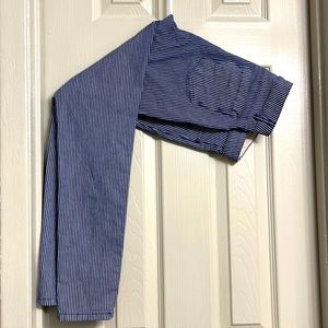 Navy blue and white striped skinny jeans. Very comfortable, stretch fabric.